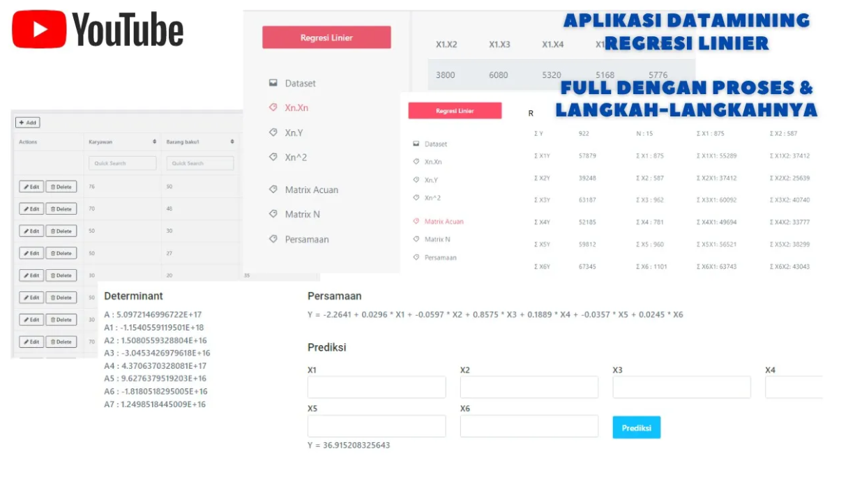 Aplikasi Regresi Linear Multi Variabel, Support Semua Data & Langkah Perhitunganya